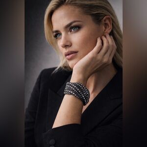 Italian Luxenter Black & Silver Crystal Wrap Bracelet Swarovski Elements